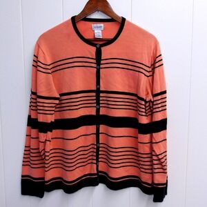 Liz Baker Striped Cardigan Long Sleeve Knit Top Sweater Size XL / #6320‎